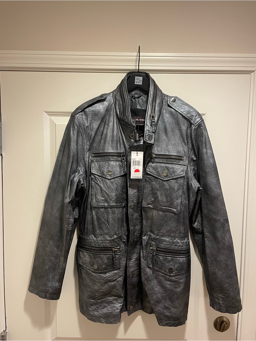 Michael Kors Men's Gray Leather Military Field Jacket